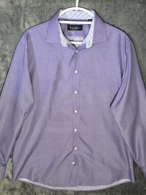 Nicole Miller Purple Men's Dress Shirt with Patterned Inner Collar